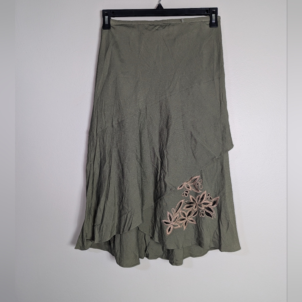 8 LA Boutique Green Midi 90s Vintage‎ Embroidered Skirt